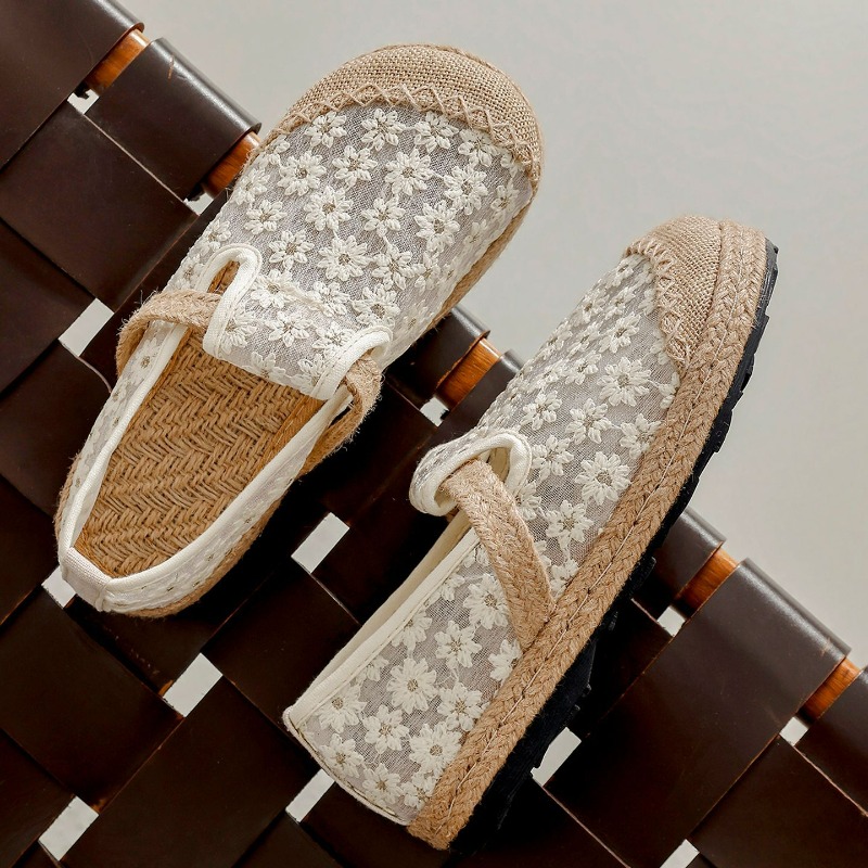 Women'S Shoes Vegan - รองเท้าแตะลำลองผ้าลินินปักลายทำมือสำหรับผู้หญิงฤดูร้อน สไตล์เรโทร วีแกน รองเท้าผ้าใบเอสปาดริลล์สวมใส่สบายสำหรับผู้หญิง