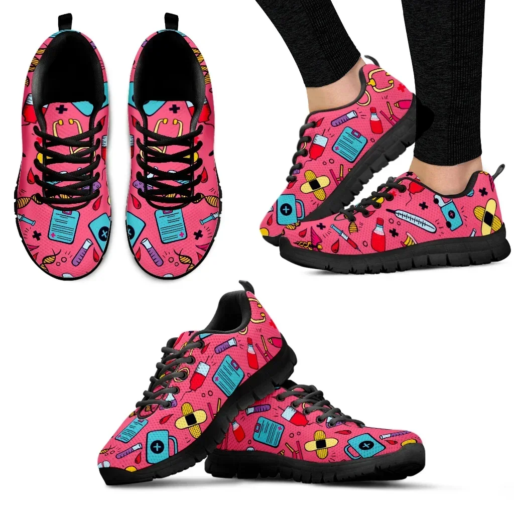 Women'S Shoes Nursing - รองเท้าผ้าใบสีชมพูเข้ม พิมพ์ลายทางการแพทย์ น้ำหนักเบา สำหรับกิจกรรมกลางแจ้ง รองเท้าพยาบาล รองเท้าลำลอง