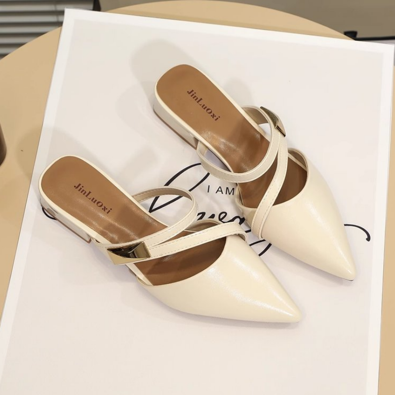 Women Shoes Model - รองเท้าแตะผู้หญิงสำหรับฤดูร้อน 2026 แฟชั่นใหม่ หัวแหลม สวมใส่ง่าย ส้นเตี้ยทรงมิวล์