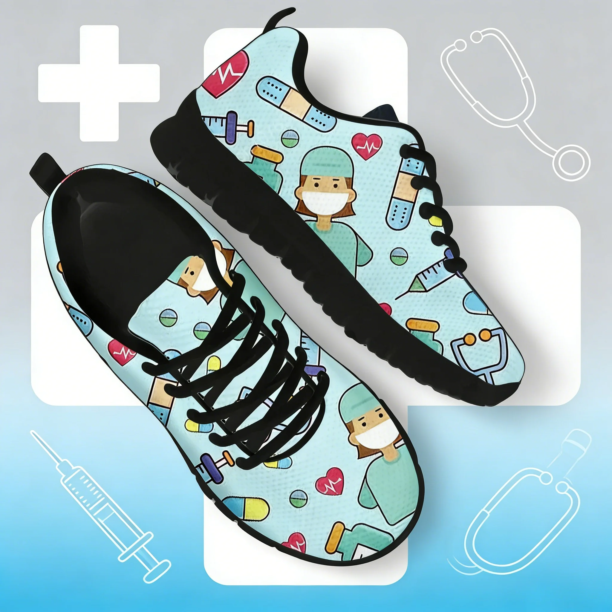 Women'S Shoes Nursing - ** รองเท้าผ้าใบผู้หญิงลายการ์ตูนพยาบาลน่ารัก - รองเท้าส้นแบนตาข่ายระบายอากาศสำหรับผู้หญิง ** (ตัวอักษร: