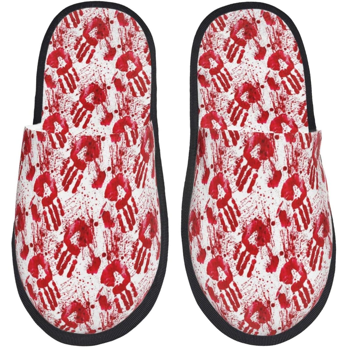 Women'S Shoes Hands Free - รองเท้าแตะขนปุยลายมือเปื้อนเลือด สำหรับผู้หญิง รองเท้าใส่ในบ้าน รองเท้าคู่รักผู้ชาย ให้ความอบอุ่นสำหรับผู้หญิง ใส่ได้ทั้งในบ้านและนอกบ้าน