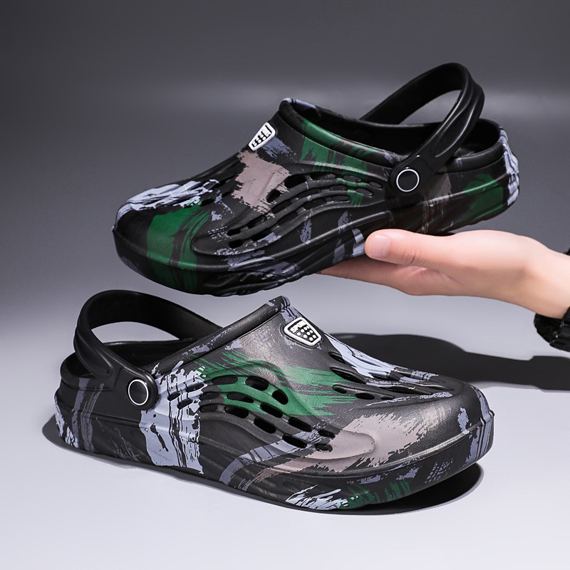 Women'S Shoes Crocs - รองเท้าแตะลายพรางกราฟฟิตี้สำหรับผู้ชาย รองเท้าแตะสวน รองเท้าแตะชายหาดกันลื่น รองเท้าใส่ในบ้าน ไซส์ใหญ่ 45-49