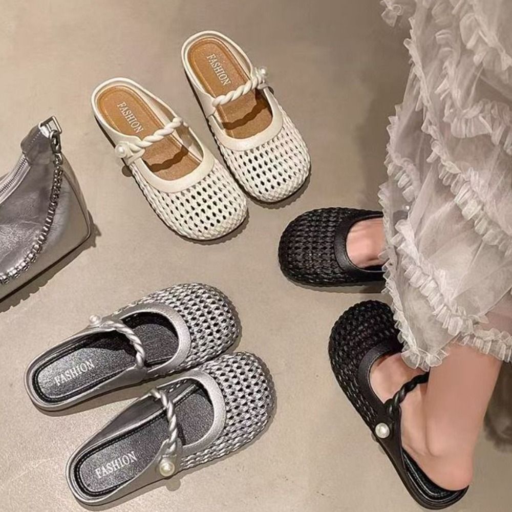 Women'S Shoes Hands Free - รองเท้าแตะแบบสวมครึ่งเท้า ระบายอากาศได้ดี ดีไซน์โปร่ง แมทช์ได้กับทุกชุด รองเท้าสานมือ น้ำหนักเบา