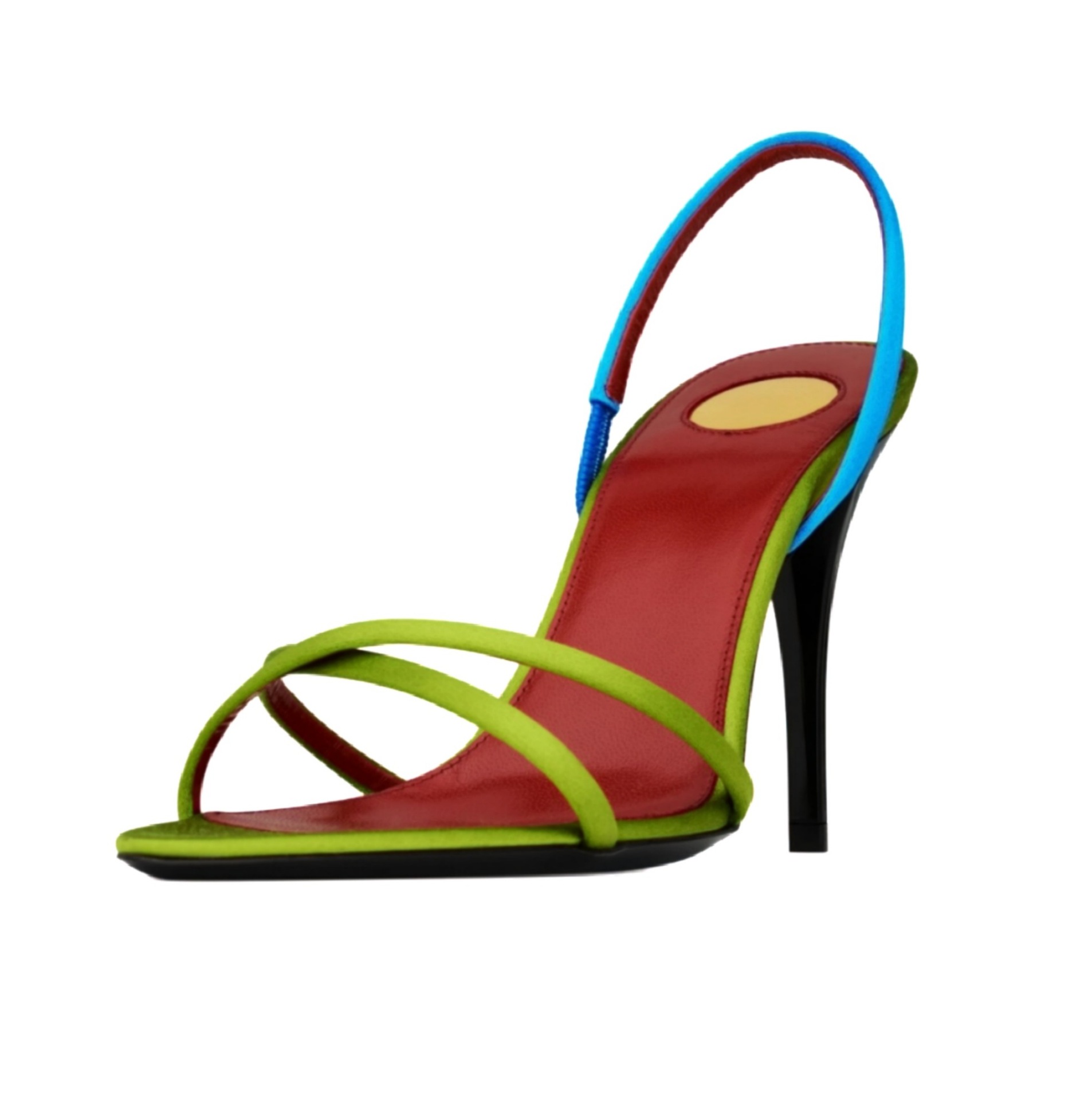 Women'S Shoes Quality - รองเท้าส้นสูงแบบสลิงแบ็ค สายไขว้ ผ้าซาติน บล็อกสี สำหรับผู้หญิง ปลายเปิดทรงเหลี่ยม