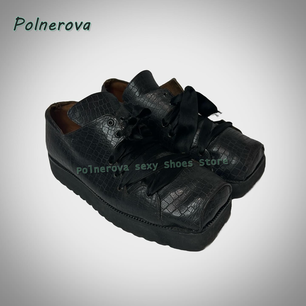 Women'S Shoes Crocs - รองเท้าบูทข้อเท้าผู้หญิงสไตล์โกธิคแบบผูกเชือก พื้นหนา ลายหนังจระเข้สีดำ รองเท้าบูททรงคอมแบทสำหรับสไตล์พังก์สตรีทแวร์ รุ่นใหม่ปี 2026