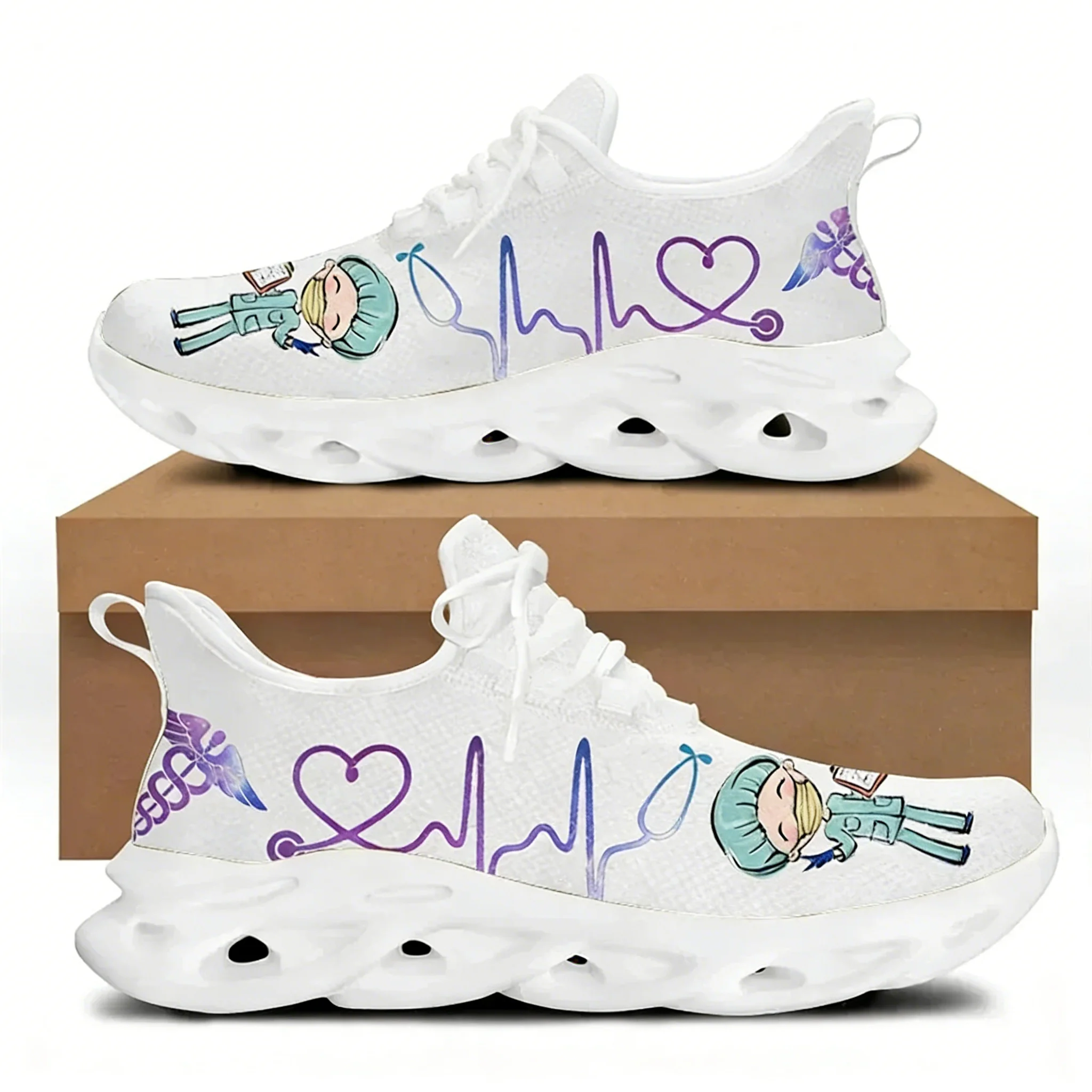Women'S Shoes Nursing - รองเท้าพยาบาลสีขาวสำหรับผู้หญิง ลายการ์ตูนน่ารัก ดีไซน์แบรนด์ดังสำหรับพยาบาลและแพทย์ รองเท้าผ้าใบแบบสวมสำหรับสุภาพสตรี