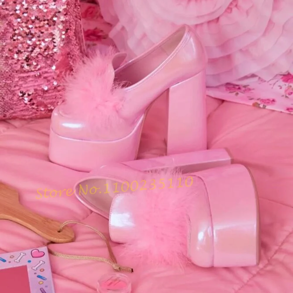 Women'S Shoes Vegan - สีชมพู Pom Loafers รองเท้าผู้หญิงหวาน Fur Elegant