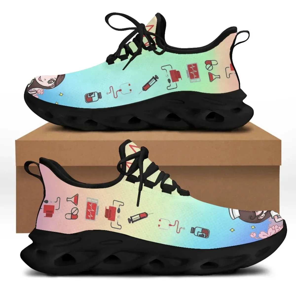 Women'S Shoes Nursing - รองเท้าพยาบาลลายพิมพ์ทางการแพทย์สำหรับผู้หญิง รองเท้าผ้าใบแบบสวมใส่สบายสำหรับเล่นกีฬาและกิจกรรมกลางแจ้ง รองเท้ากีฬาแบบผูกเชือก จัดส่งฟรี