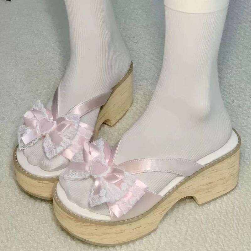 Women'S Shoes Quality - รองเท้าแตะพื้นหนาลายไม้ Sweet Bow สไตล์ญี่ปุ่น สำหรับผู้หญิง ใส่สบาย