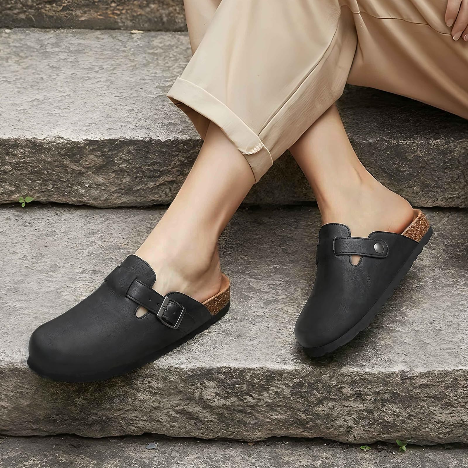 Women'S Shoes Vegan - รองเท้าแตะแบบสวม Litfun พื้นคอร์ก หนังวีแกน สวมใส่สบาย กันลื่น