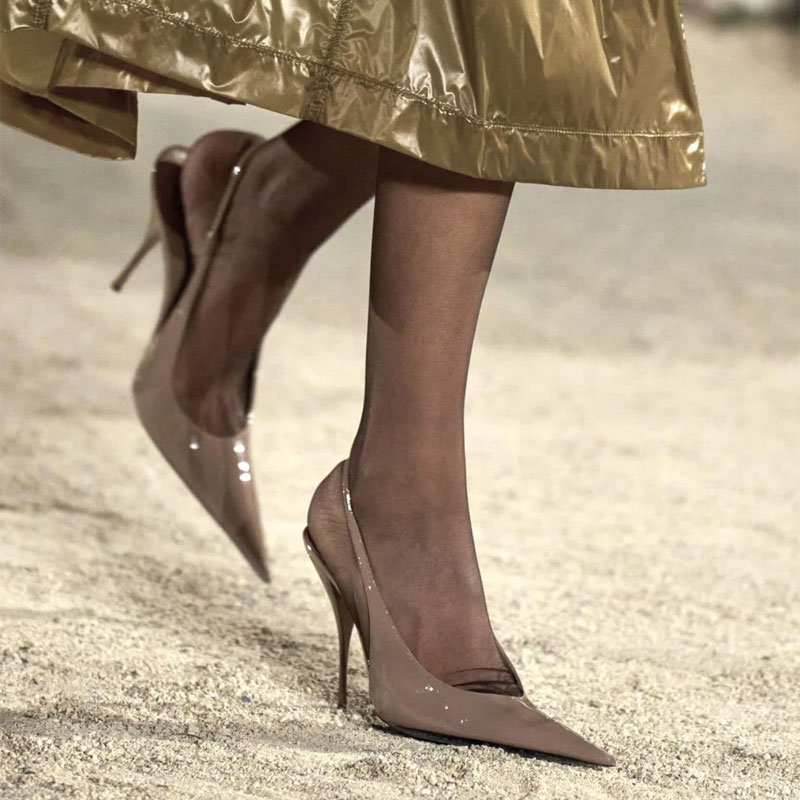 Women Shoes Model - รองเท้าส้นสูงแบบเปิดส้น ปลายแหลม ดีไซน์เรียบง่าย สไตล์ยุโรปและอเมริกา แฟชั่นอเนกประสงค์ เหมาะสำหรับงานเลี้ยง