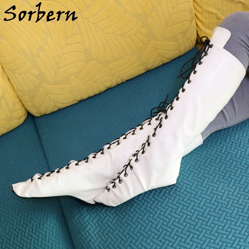 Women'S Shoes Vegan - Sorbern สีขาวบัลเล่ต์ Heelless รองเท้าครอบคลุมรองเท้าส้นสูง Lace Up