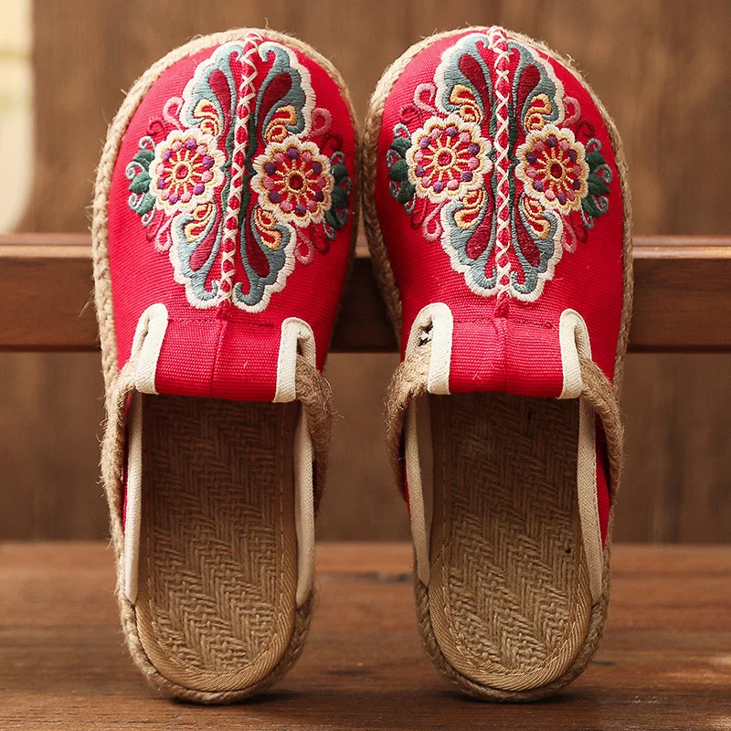 Women'S Shoes Vegan - 2024รองเท้าแตะส้นแบนปักลายทำจากผ้าลินินลำลองสำหรับผู้หญิงรองเท้าแตะลำลองผ้าแคนวาสสำหรับผู้หญิงใส่ในฤดูร้อนสไตล์วีแกนรองเท้าเอสพาดริลล์ใส่สบายสำหรับผู้หญิง