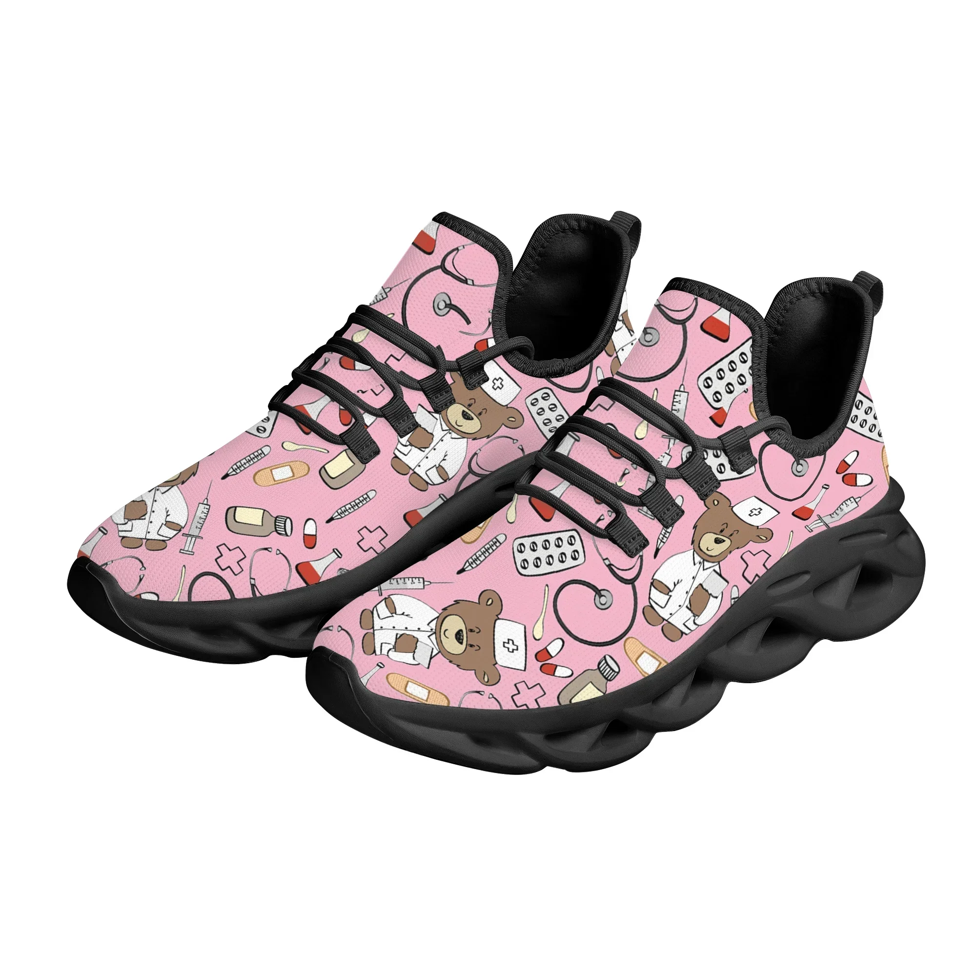 Women'S Shoes Nursing - รองเท้าการ์ตูนสีชมพูสำหรับแพทย์และพยาบาล รองเท้าผู้หญิงแบบแบน รองเท้าวิ่ง รองเท้าผ้าตาข่ายเบา รองเท้าผู้หญิง