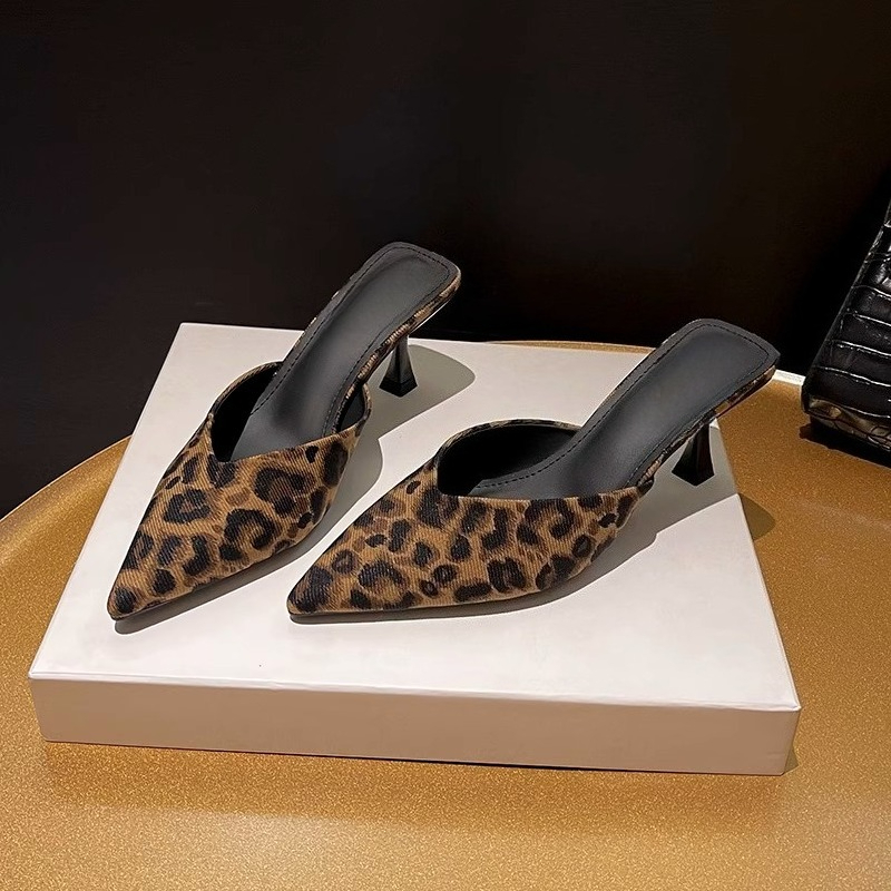 Leopard Print Heels - 2025 ฤดูใบไม้ผลิใหม่ใหม่เสือดาวพิมพ์ผู้หญิงรองเท้าแตะชี้ Toe บางส้นรองเท้าแตะสุภาพสตรีรองเท้า Mules Zapatos