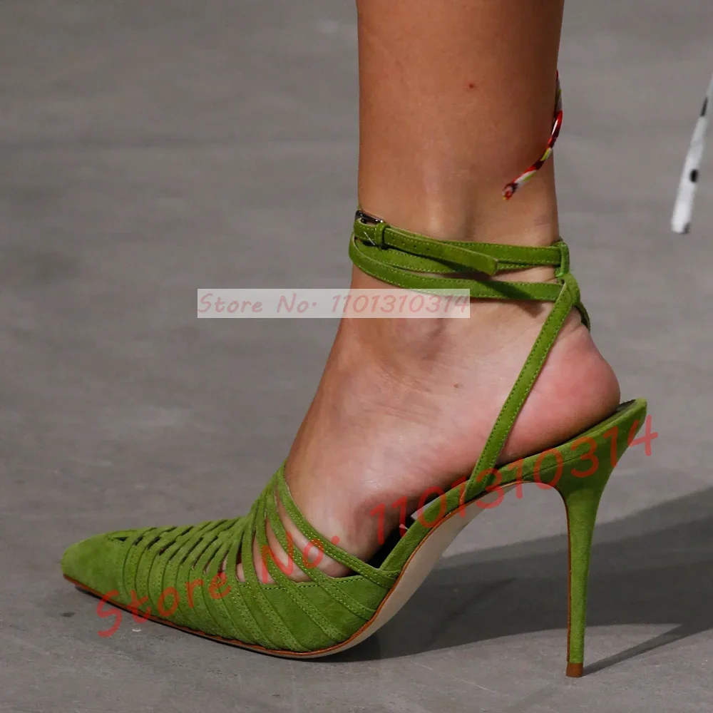 Women'S Shoes Vegan - รองเท้าแตะวีแกนสีเขียวมีสายรัดสำหรับผู้หญิงรองเท้าส้นสูงสีผสมเปิดหัวชี้หัวแหลมรองเท้าแตะสำหรับงานปาร์ตี้สุดชิค