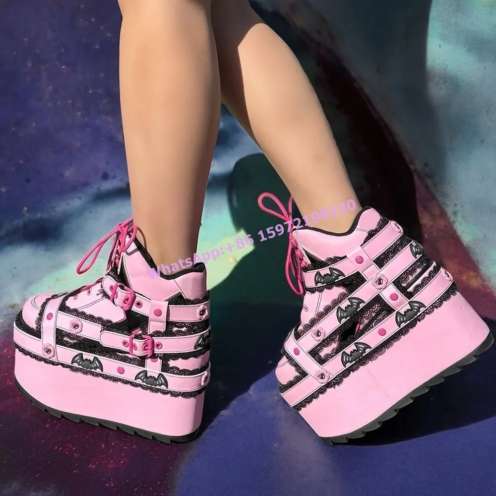 ลูกไม้สีดําสีชมพูเข็มขัดค้างคา - Women Shoes Size Chart บทวิจารณ์และราคา