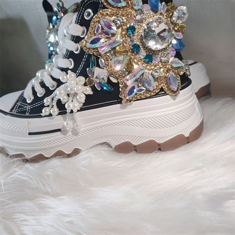 หนาด้านบนตอกลูกปัด rhinestone  - Women'S Shoes Hands Free บทวิจารณ์และราคา