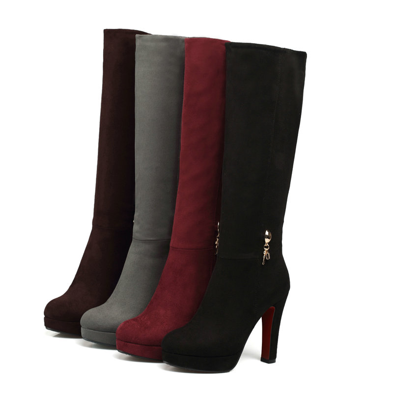 รองเท้าบูทส้นสูงทรงกลม สีเบอร์ - Women'S Shoes Burgundy บทวิจารณ์และราคา