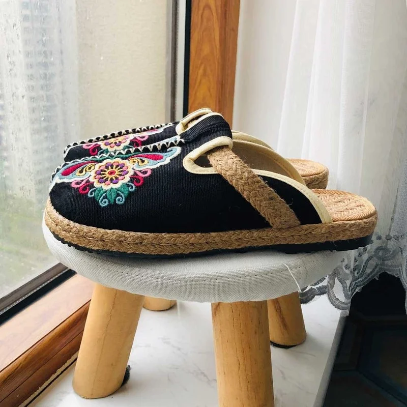 2024รองเท้าแตะส้นแบนปักลายทำจา - Women'S Shoes Vegan บทวิจารณ์และราคา