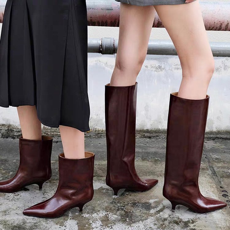 รองเท้าบูทผู้หญิงทรงเชลซีหนังแ - Women'S Shoes Burgundy บทวิจารณ์และราคา