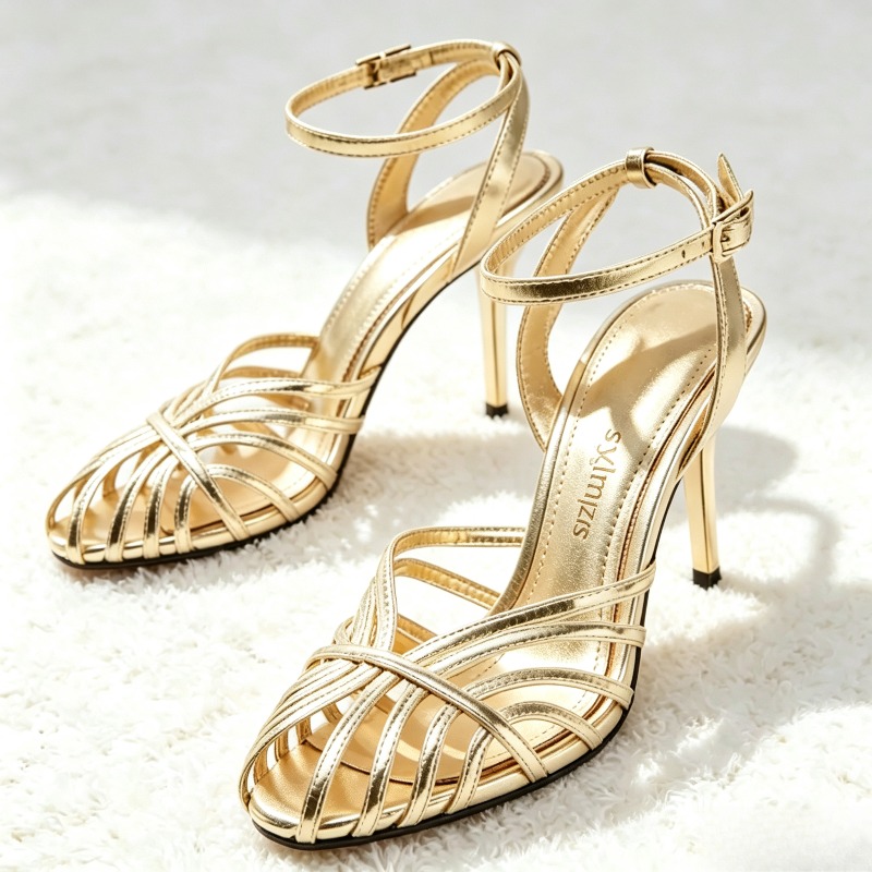 รองเท้าส้นสูงแบบรัดข้อเท้าสีทอ - Women Shoes Model บทวิจารณ์และราคา