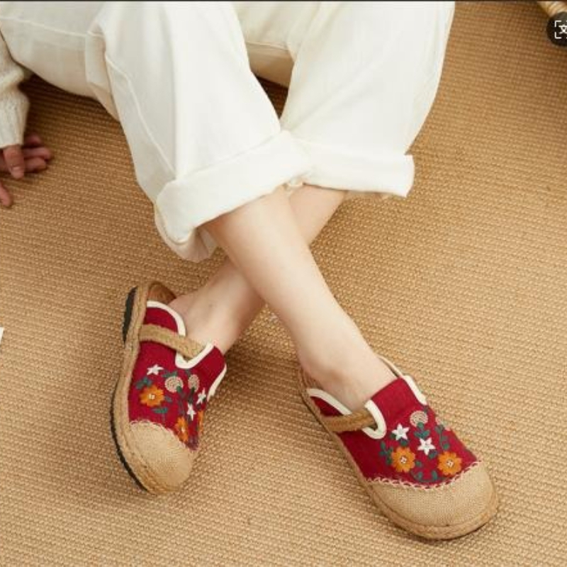 รองเท้าแตะผ้าลินินปักลายสไตล์ล - Women'S Shoes Vegan บทวิจารณ์และราคา