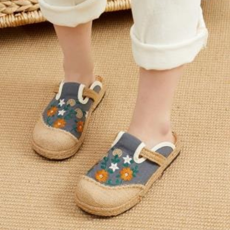 รองเท้าแตะผ้าลินินปักลายสไตล์ล - Women'S Shoes Vegan บทวิจารณ์และราคา